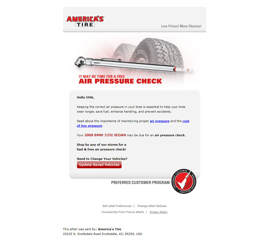 fwd tire pressure reminder from americas tire 999080355